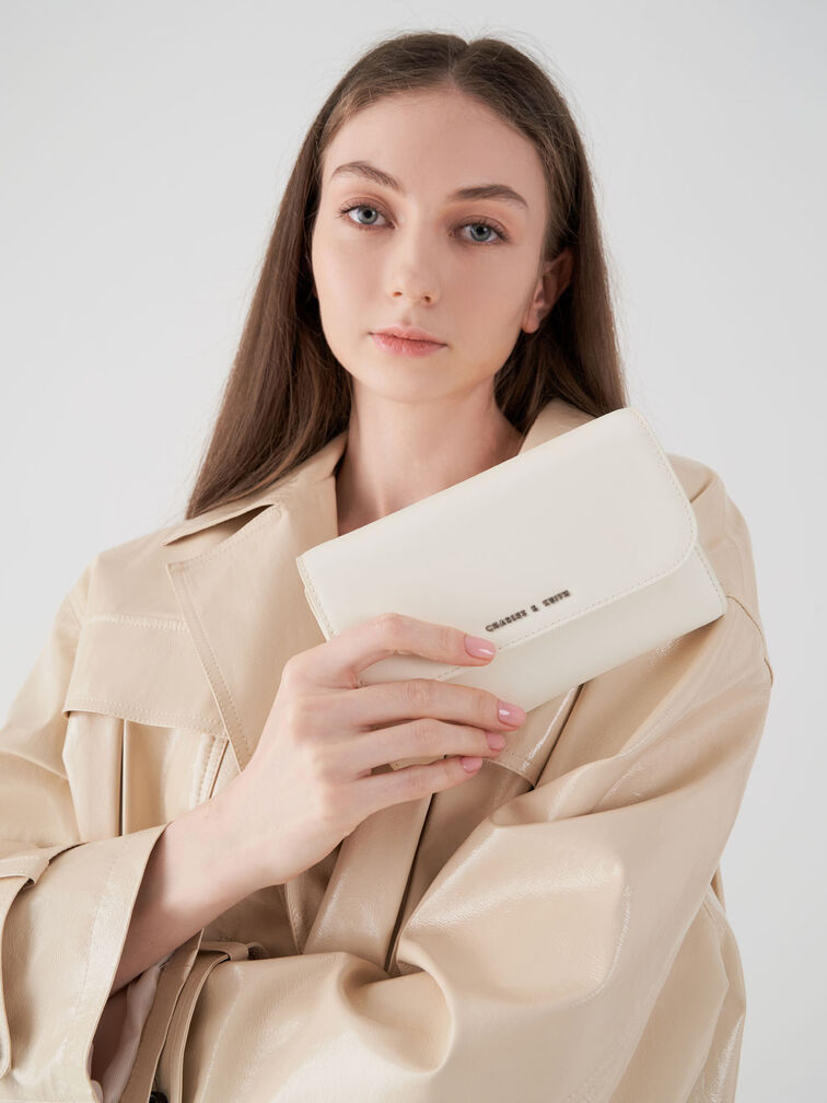 Magnetic Front Flap Long Wallet, Cream, hi-res