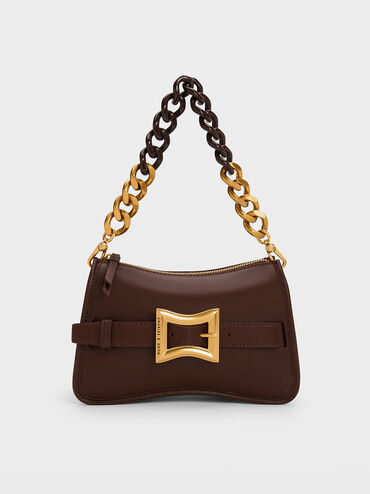 Xanthe Chunky Chain Shoulder Bag, Dark Brown, hi-res