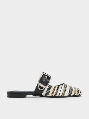 Buckled Striped Flat Mules, Multi, hi-res