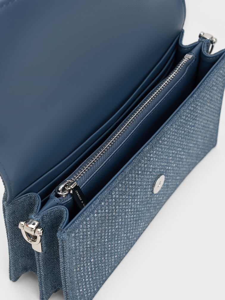 Kristine Denim Sculptural-Handle Long Wallet, Denim Blue, hi-res