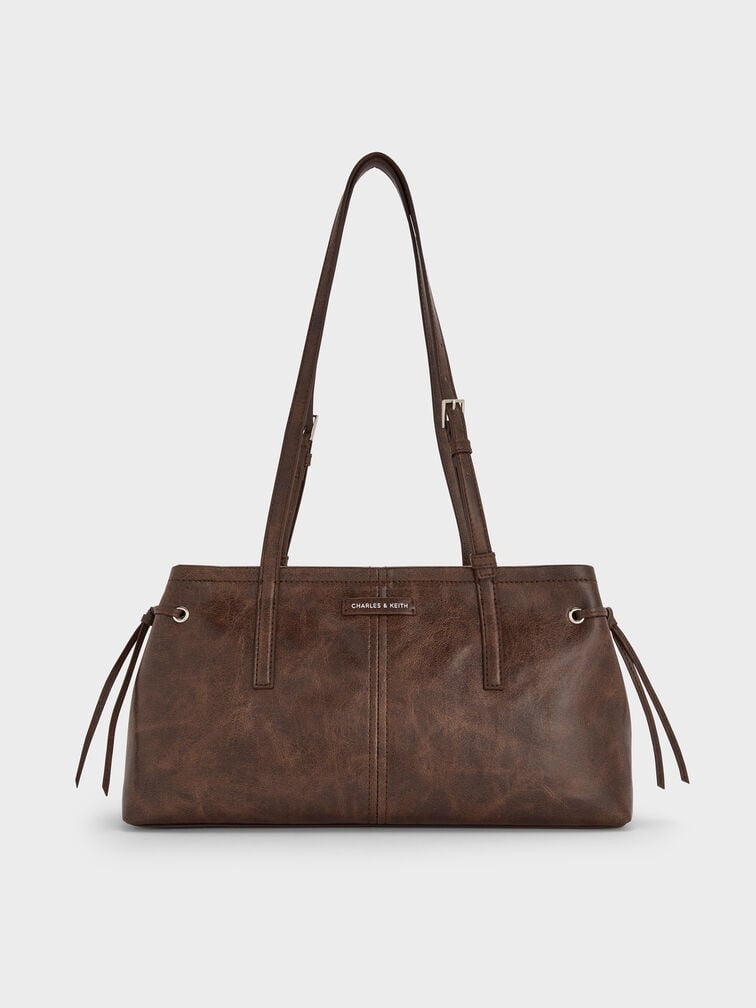 Noane Elongated-Handle Shoulder Bag, Distressed Coffee, hi-res
