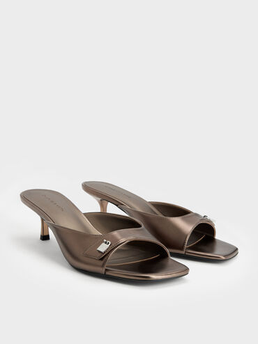 Griselda Metallic Kitten-Heel Mules, Bronze, hi-res