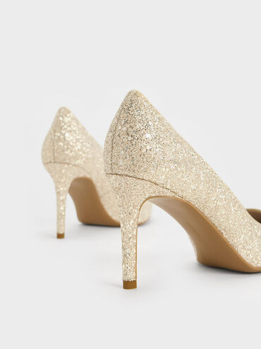 Emmy Glittered Pointed-Toe Pumps, Gold, hi-res