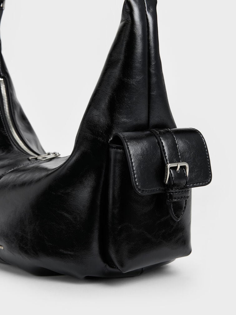 Large Bessie Side-Pocket Hobo Bag, Noir, hi-res