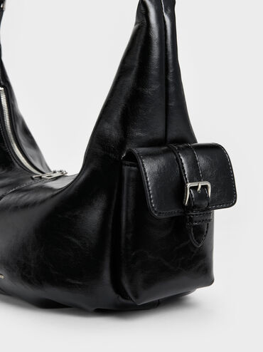 Large Bessie Side-Pocket Hobo Bag, Noir, hi-res