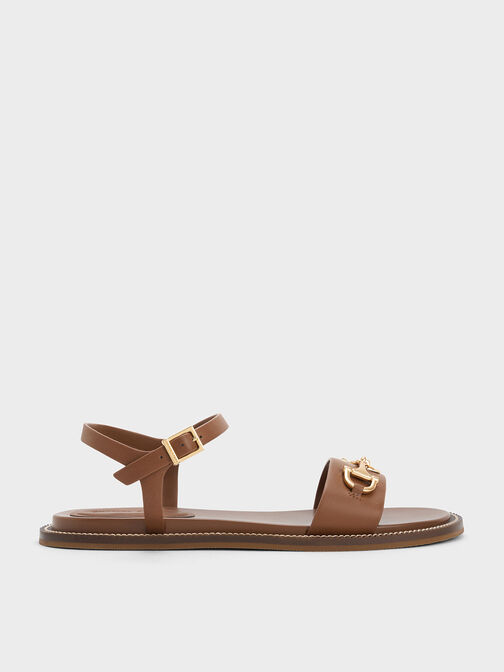 Horsebit Back Strap Sandals, Brown, hi-res