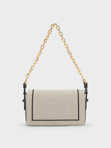 Astra Chain Handle Canvas Bag, Black Textured, hi-res