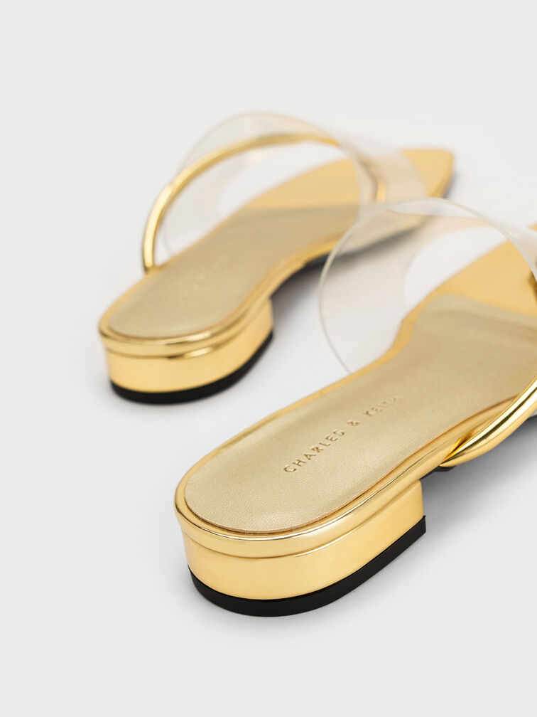 Transparent Thong Sandals, Gold, hi-res