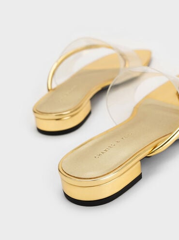 Transparent Thong Sandals, Gold, hi-res