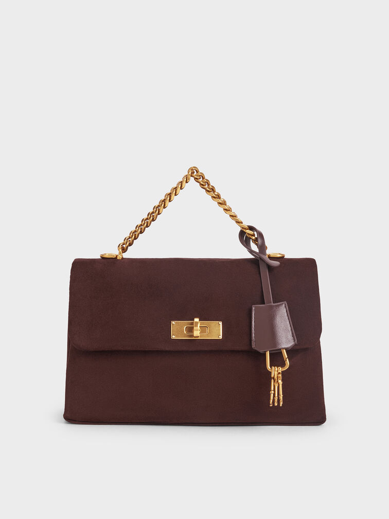 Kerry Recycled Suede Chain-Handle Crossbody Bag, Espresso Brown, hi-res