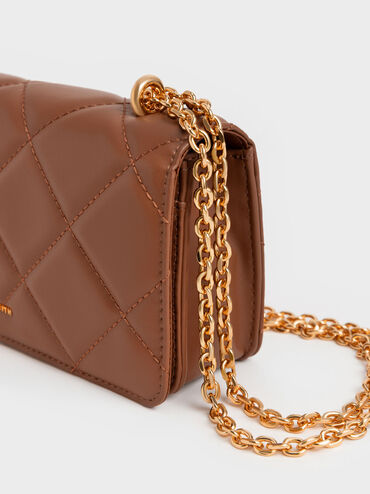 Paffuto Chain Handle Quilted Long Wallet, Chocolate, hi-res