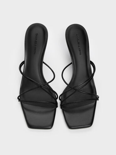 Strappy Heeled Sandals, Black, hi-res