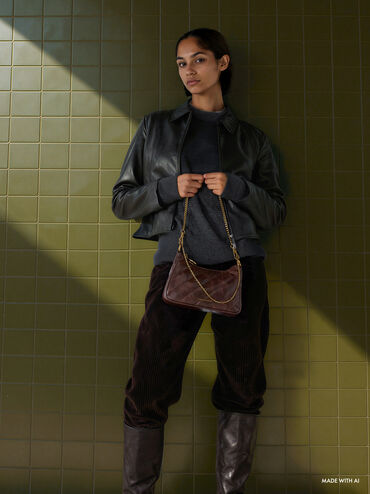 Philomena Crinkle-Effect Chain-Strap Crossbody Bag, Distressed Coffee, hi-res