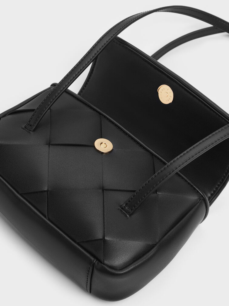 Maribel Woven Shoulder Bag, Black, hi-res