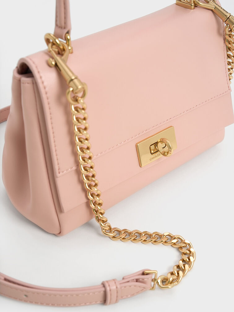 Lennie Chain-Strap Top Handle Bag, Light Pink, hi-res