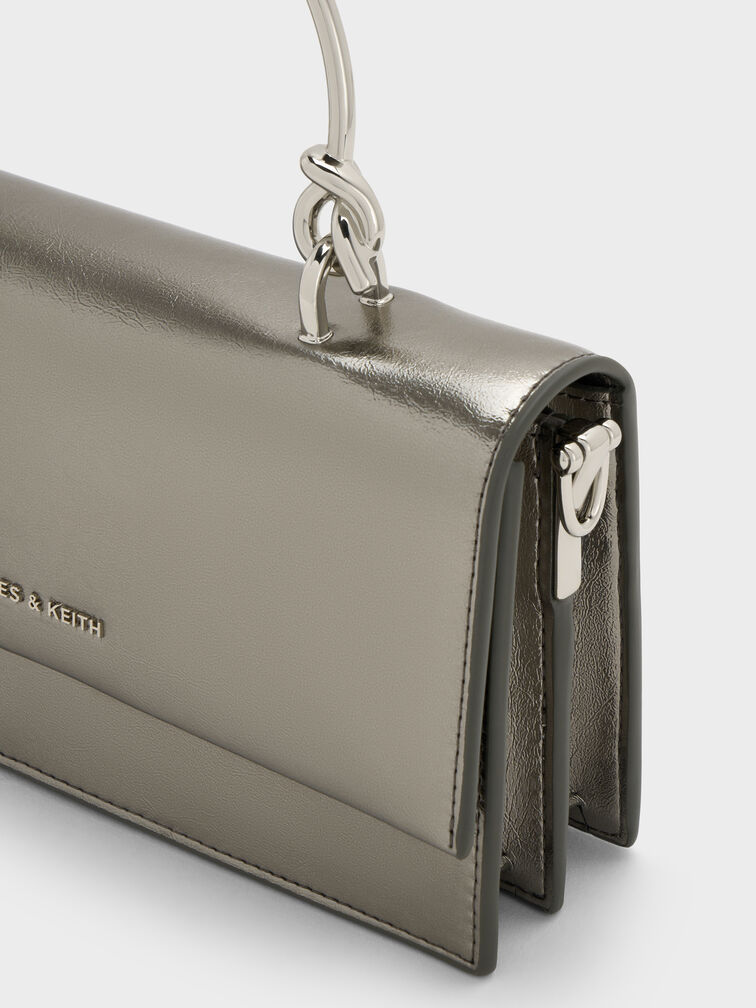 Kristine Metallic Sculptural-Handle Long Wallet, Pewter, hi-res