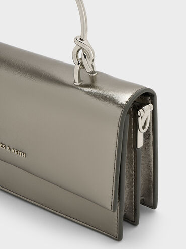 Kristine Metallic Sculptural-Handle Long Wallet, Pewter, hi-res