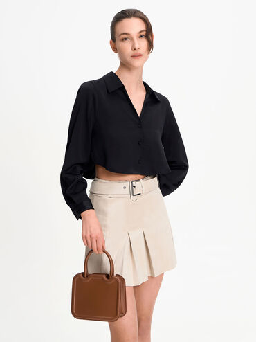 Perline Sculptural Top Handle Bag, Chocolate, hi-res