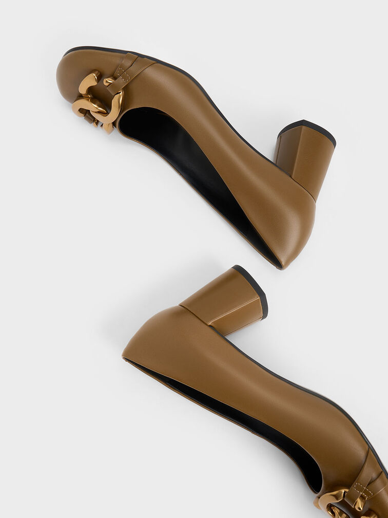 Chunky Metallic Accent Pumps, Olive, hi-res