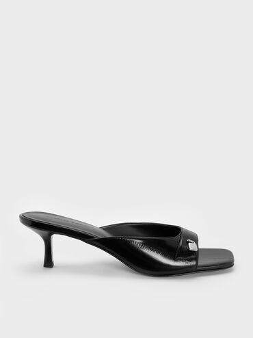 Griselda Eel-Effect Kitten-Heel Mules, Animal Print Black, hi-res