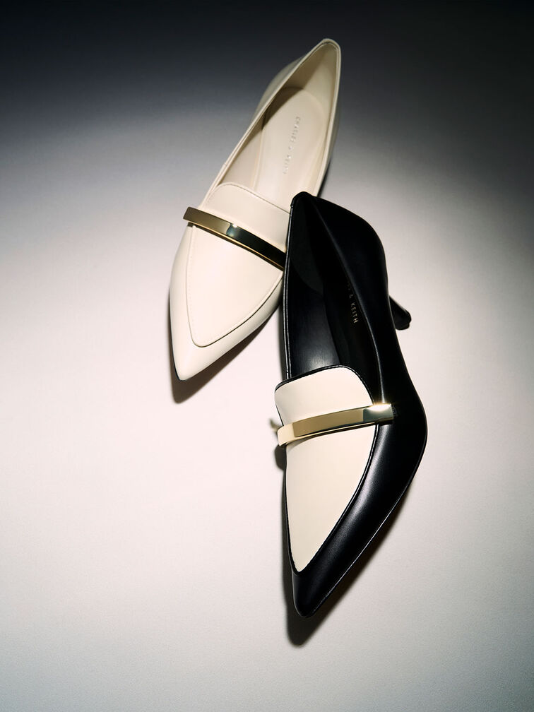 Metallic Accent Loafer Pumps, Chalk, hi-res