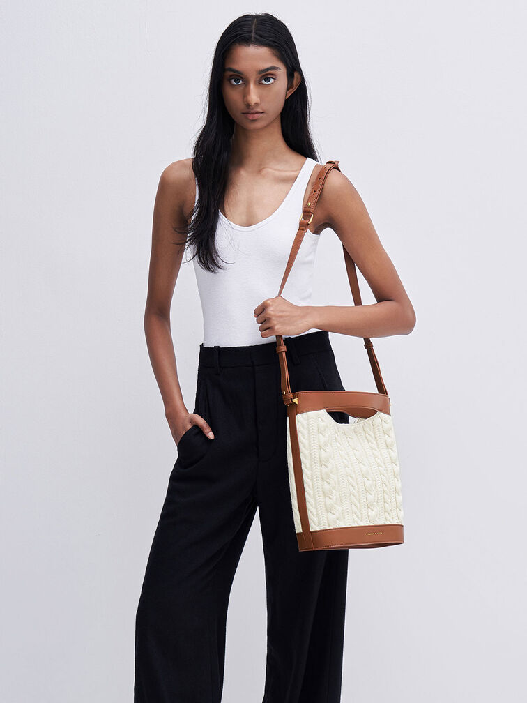 Apolline Textured Knit Bucket Bag, Cream, hi-res