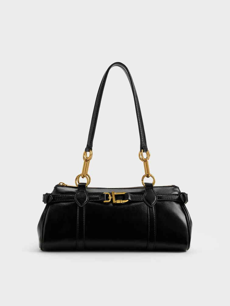 Gwynne Metallic-Accent Elongated Shoulder Bag, Black, hi-res