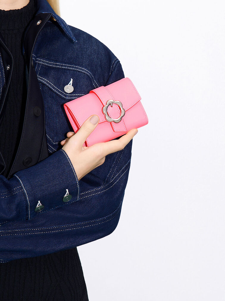 Petra Flower Buckle Wallet, Pink, hi-res