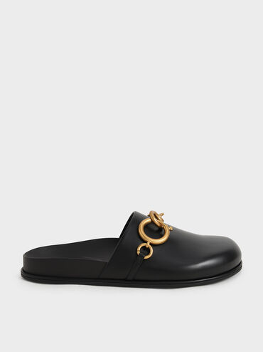 Chain Link Flat Mules, Black, hi-res