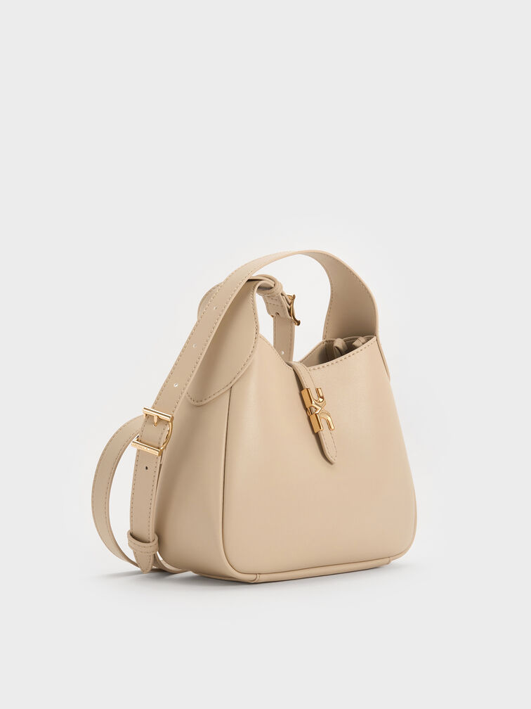 Mini Adalyn Metallic-Buckle Belted Hobo Bag, Dusted Oat, hi-res