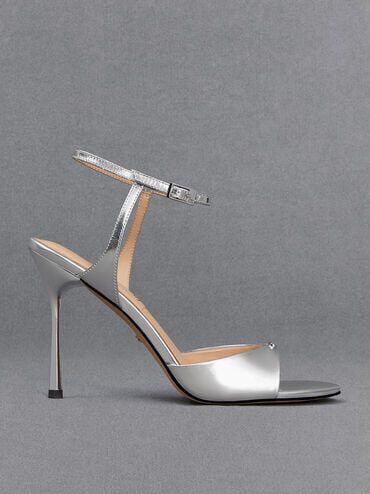 Chalk Metallic Sculptural Heel Mules - CHARLES & KEITH ES