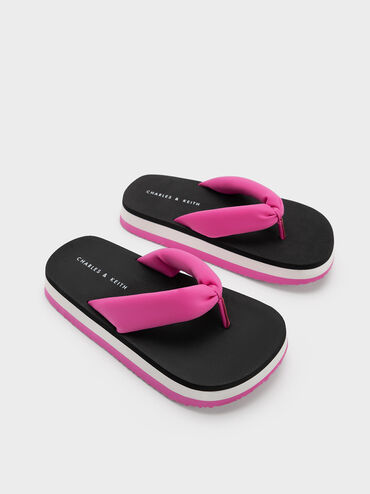Tana Recycled Polyester Puffy Thong Sandals, Fuchsia, hi-res