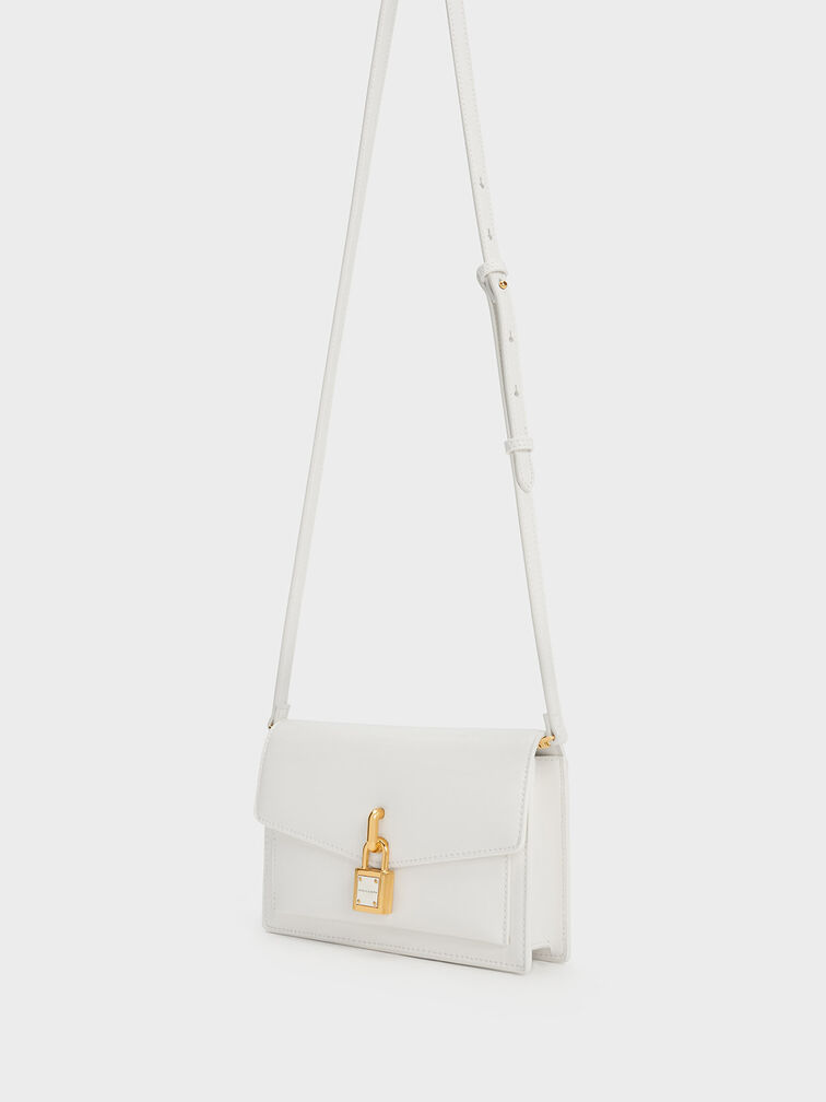Padlock Envelope Crossbody Bag, White, hi-res