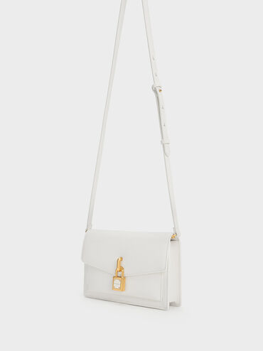 Padlock Envelope Crossbody Bag, White, hi-res