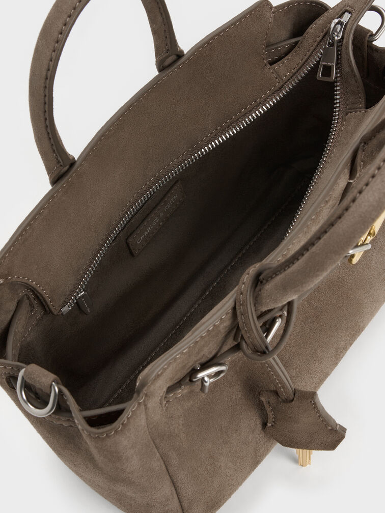 Mini Delfina Belted Tote Bag, Stone Grey, hi-res