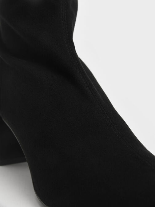 Textured Block Heel Knee Boots, Black Textured, hi-res