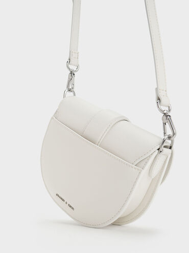 Mini Gabine Leather Saddle Bag, White, hi-res