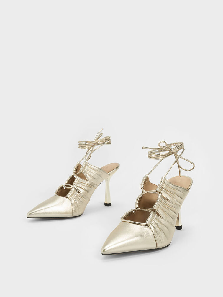 Landis Metallic Leather Tie-Around Pumps, Gold, hi-res