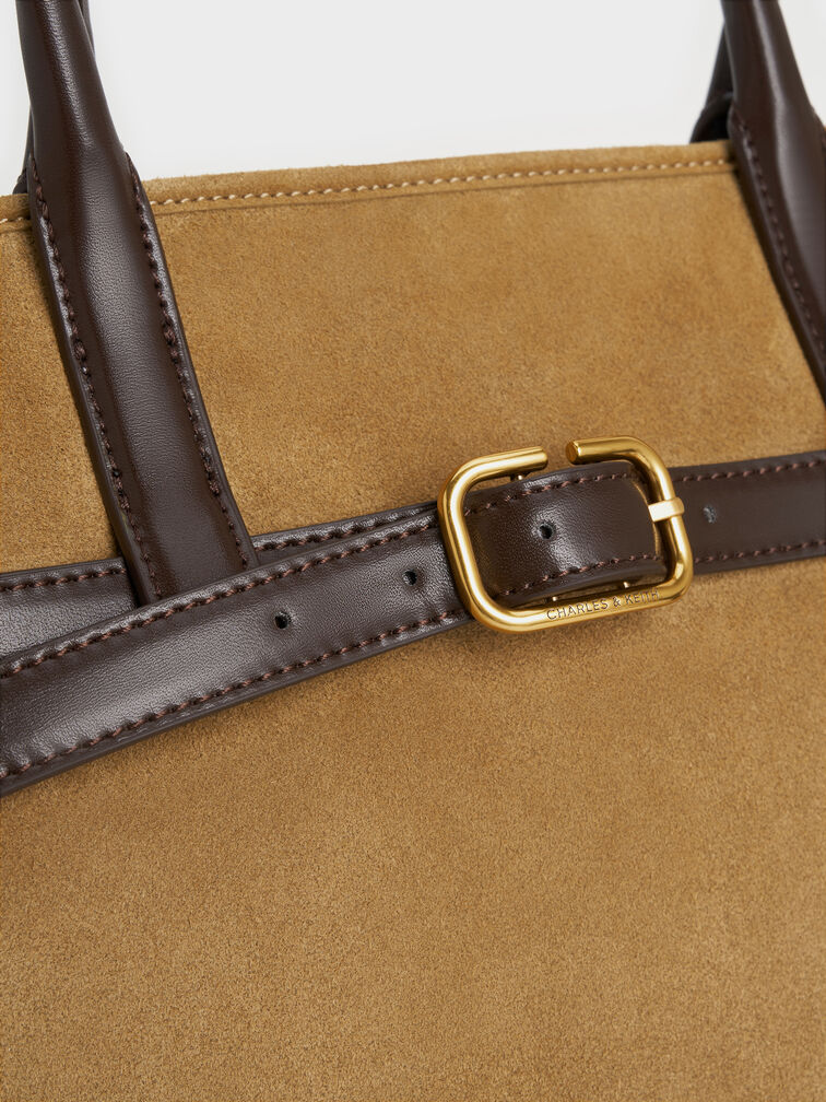 Victoria Recycled Suede Belted Trapeze Tote Bag, Sahara Sand, hi-res