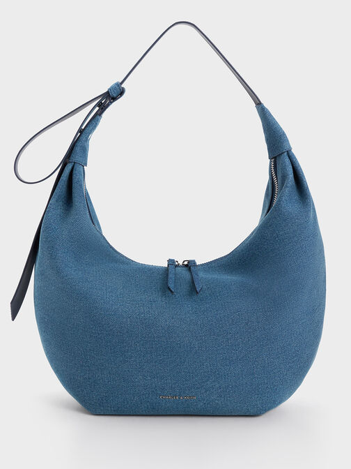 Odella Denim Curved Hobo Bag, Denim Blue, hi-res