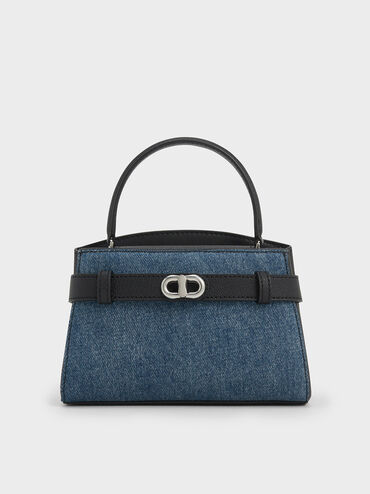 Aubrielle Denim Metallic-Buckle Top Handle Bag, Denim Blue, hi-res