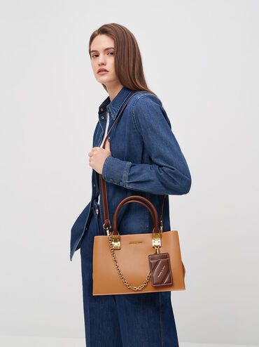 Large Double Handle Handbag, Pumpkin, hi-res
