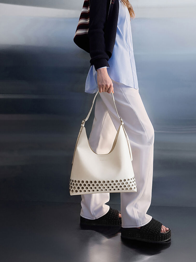 Liv Grommet Hobo Bag, Cream, hi-res