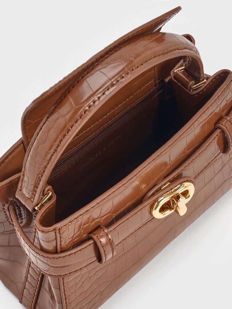 Aubrielle Croc-Effect Top Handle Bag, Chocolate Croco, hi-res
