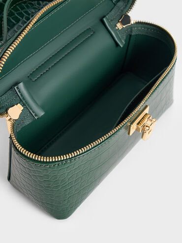 Arwen Croc-Effect Top Handle Vanity Bag, Dark Green, hi-res