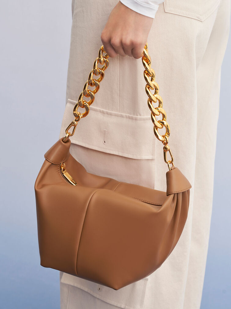 Chunky Chain Link Hobo Bag, Chocolate, hi-res