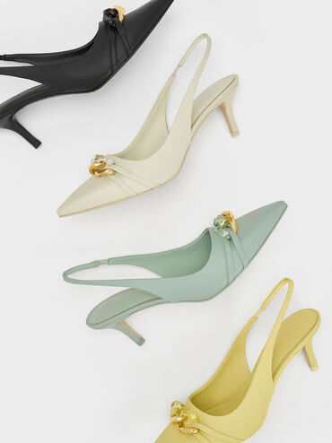Chain-Link Accent Slingback Pumps, Chalk, hi-res