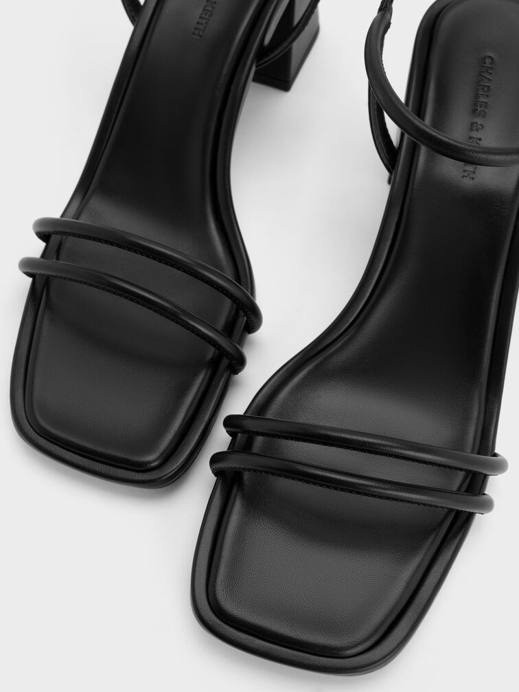 Strappy Trapeze-Heel Sandals, Black, hi-res