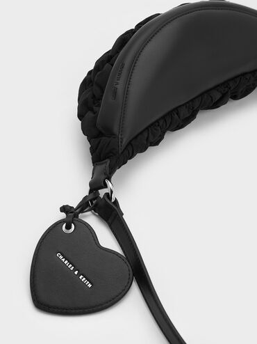 Ruched Nylon Bum Bag, Black, hi-res