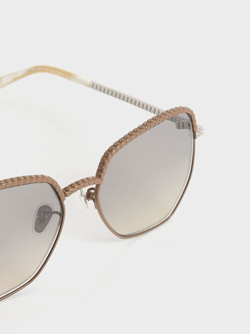 Recycled Acetate Braided Butterfly Sunglasses, Silver, hi-res